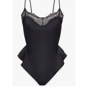 Skims Stretch satin lace teddy Onyx